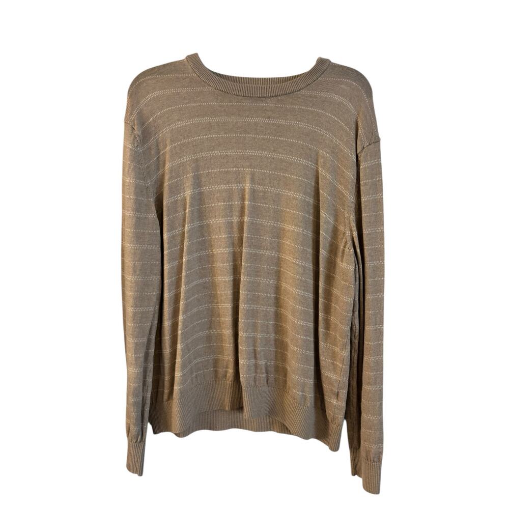 J. Crew Men’s 100% Merino Wool Pullover Sweater Tan Striped Crewneck Size XL